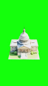 Government capitol building animated on green screen background, vertical video.