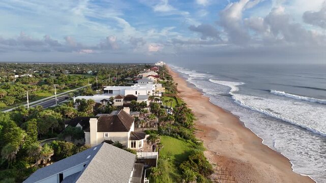 Beautiful morning with waves breaking along Ormond Beach in Volusia County, Florida