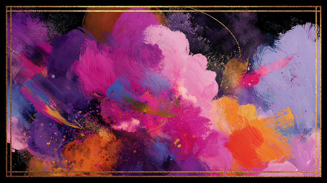 Vibrant Abstract Splash with Gold Frame