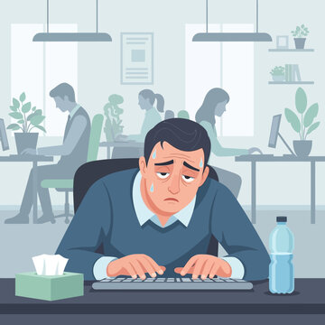 Stressed Businessman Overwhelmed By Work In A Busy Office Environment
