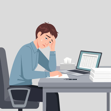 Stressed Businessman Overwhelmed By Workload And Financial Pressures