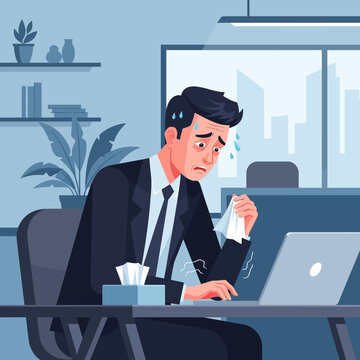 Stressed Businessman Sweating At Desk Under Pressure