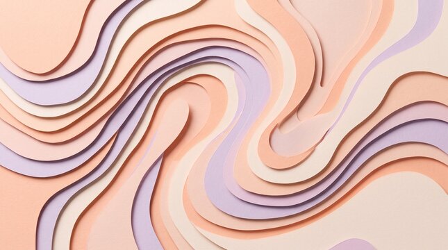 Pastel layered papercut art wavy topography background, 70s retro 2.5d craft paper abstract texture
