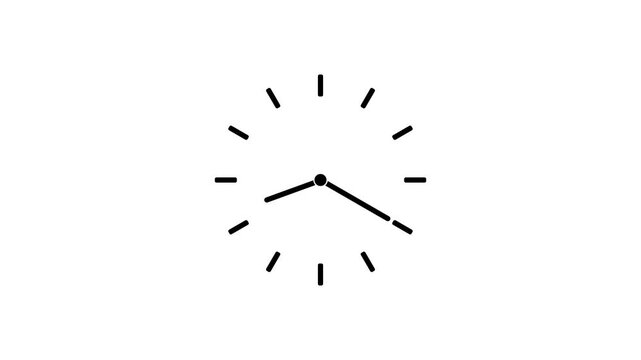 Simple watch and minimalist black clock with moving arrows on transparent background. 