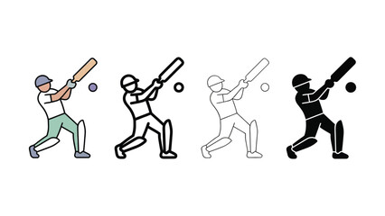 Cricket batsman swinging bat to hit ball in four different styles © MSTSENOARA