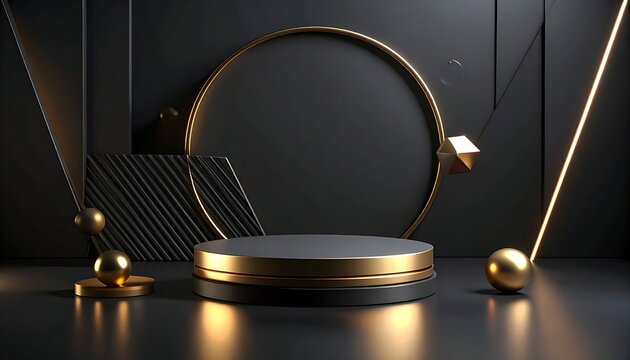 Golden objects on dark background.