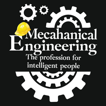 Mechanical Engineering Typography Design with Gears and Safety Helmet