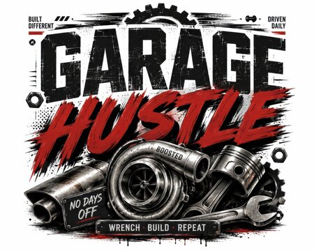 Vintage Garage Hustle Retro Grunge Car Repair Poster Design