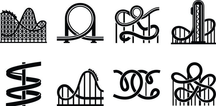 Roller Coaster Silhouettes Vector Set - Amusement Park Ride Icons and Thrill Track Designs