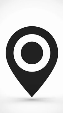 Large black map pin location icon on white.
