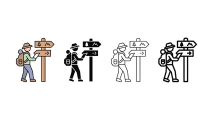 Illustrations of a hiker deciding which direction to go at a signpost © MD