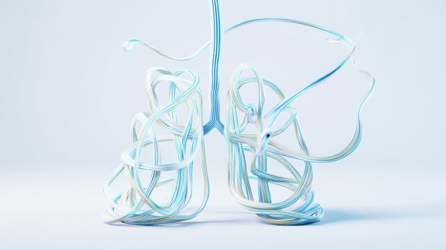 Abstract artistic illustration of human lungs respiratory system blue and white colors