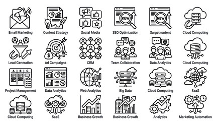 Fototapeta premium Digital marketing and business strategy icons.