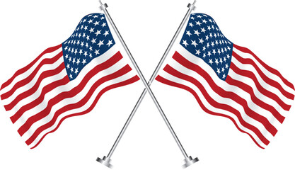 Red and white striped american flags crossed in a usa flags crossed flags red and white stripes blue field with stars © BrightLayer
