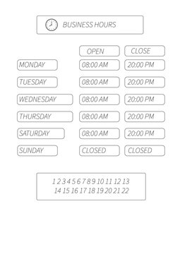 BUSINESS HOURS TEMPLATE IN A3