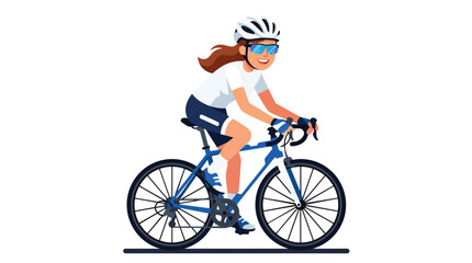 Obraz premium Female road cyclist riding bicycle in modern flat vector illustration for athletics and sports equipment marketing