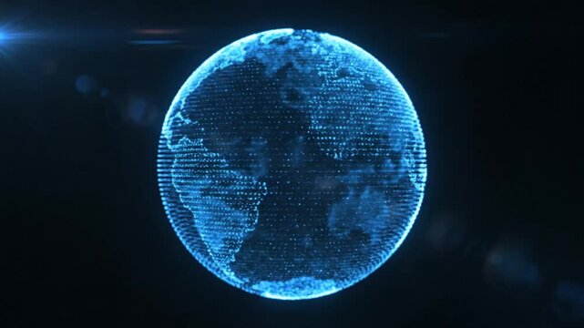 Glowing blue digital earth globe technology.