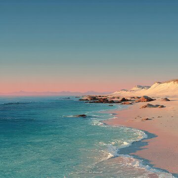 Clear turquoise ocean water meeting white sandy shoreline.