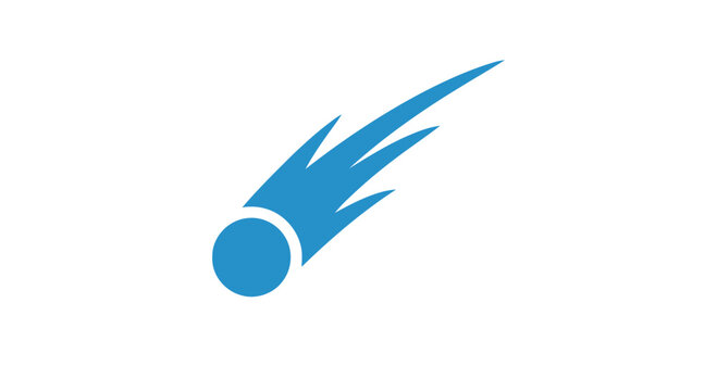 Blue comet icon graphic symbol.