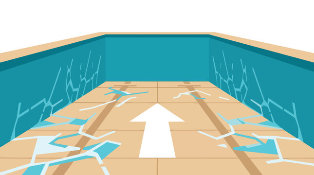Swimming pool lane underwater perspective with white arrow pointing forward flat minimalist vector for athletic training