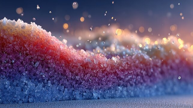 Close up of glowing colorful crystalline sand.