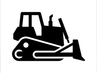Bulldozer Silhouette Icon, Heavy Construction Equipment Black and White Vector, Crawler Dozer Industrial Machinery Symbol © yufamamiks