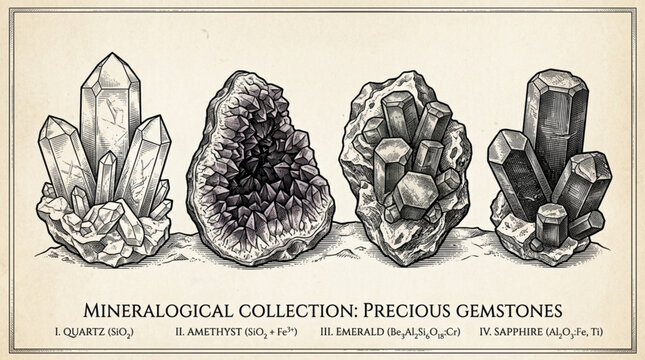 Collection of Precious Gemstones and Crystals.