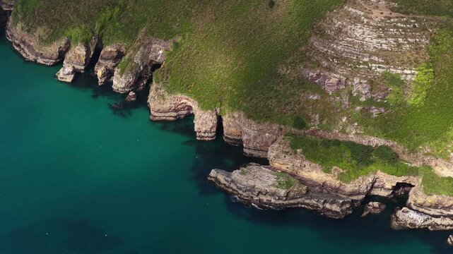 Cape of the Goat dramatic coastline Crozon Peninsula France nature aerial drone turquoise water