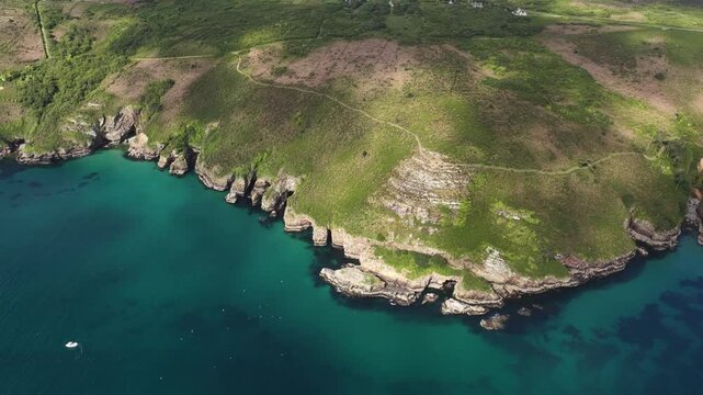 French coastline Cape of the Goat Crozon Peninsula in western Brittany, France aerial drone