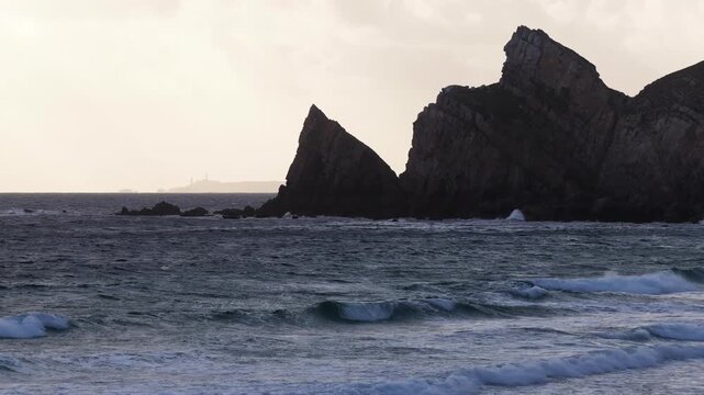 Pointe de Pen-Hir dramatic headland on the Crozon peninsula in Brittany, France ocean waves