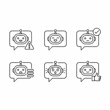 AI Chatbot Conversation and Customer Support Outline Icon Set
