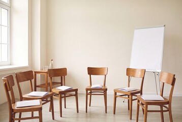 Fototapeta premium Empty chairs arranged in a circle for a group meeting