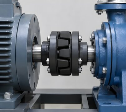 Flexible Rubber Coupling Safely Connecting A Motor Shaft To Pump In Pure Visual Technical Detail