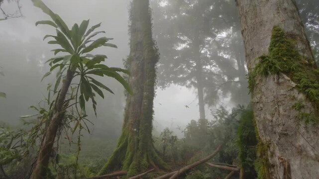 Forest tree landscape in fog Misty forest