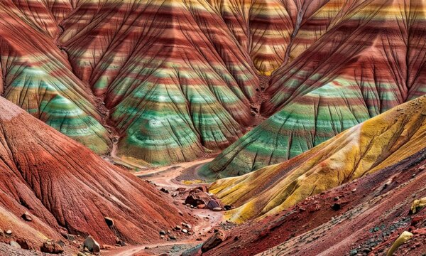 Dramatic Aerial View of Eroded Canyon Layers with Warm Earth Tones and Textured Rock Formations