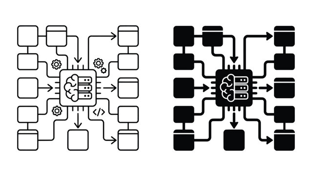 Artificial intelligence system data integration icons with intelligence