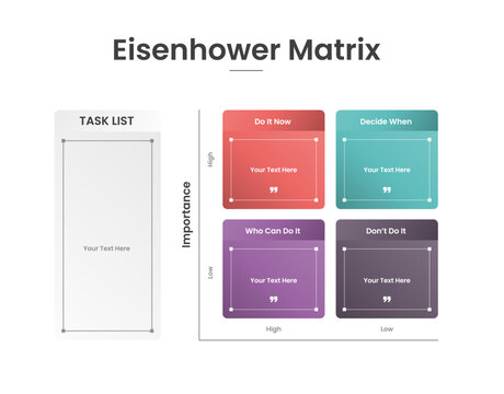 Eisenhower matrix infographic template banner with round gradient square box with live editing box outline for slide presentation