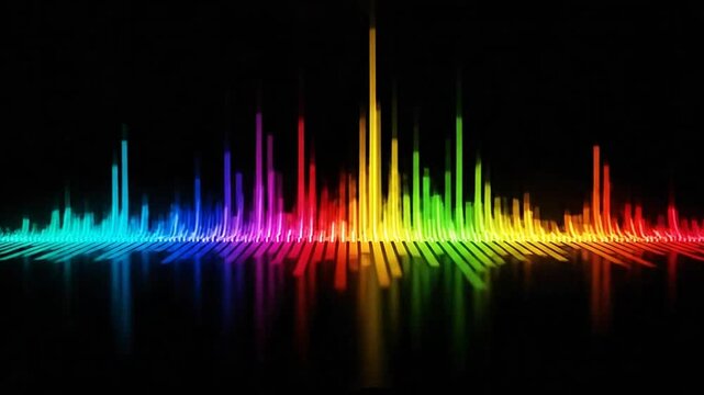 Multicolored digital audio sound wave equalizer on black.