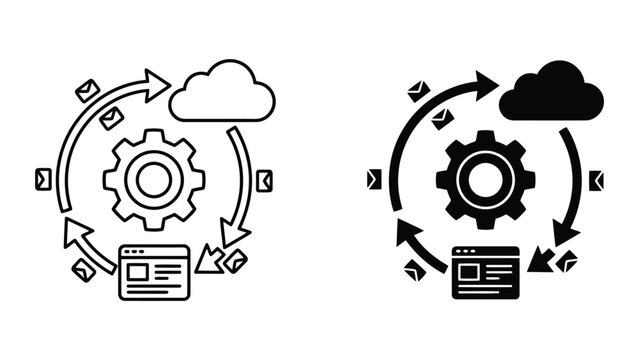 Automated email cloud workflow process and data synchronization icon