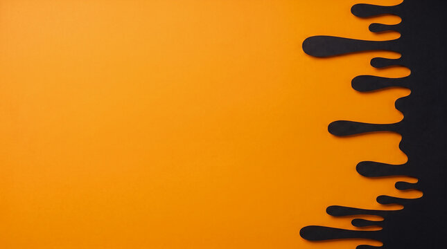 Halloween orange background featuring black slime paper cut out right border, copy space for spooky party invitation, greeting card, banner, poster, flyer and creepy autumn seasonal design