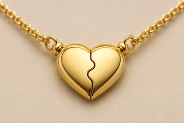 Fototapeta premium reconnected. A broken necklace reconnected, pendant closing into a heart shape, macro detail on the clasp. lifestyle magazines.