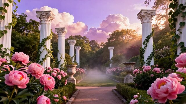Garden with columns and flowers