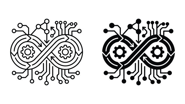 Dev ops infinity process flow icon set with gears infinity automation software