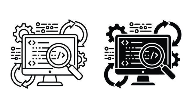 Code inspection and software testing automation monitor screen icon
