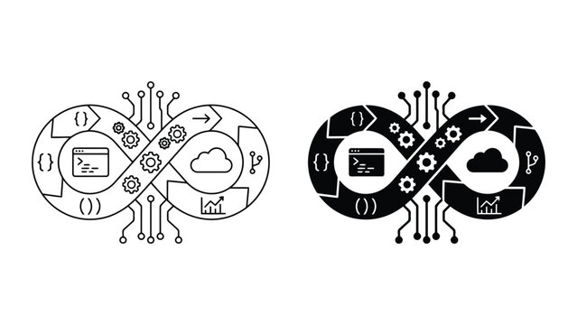 Dev ops infinity icon set illustrating development and cloud deployment