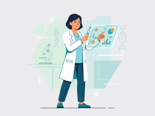 Fototapeta premium Innovative Scientist Analyzing Futuristic Data On Transparent Screen