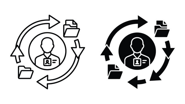 User file management and data synchronization circular icon set with management