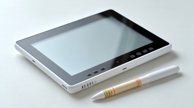 Modern Tablet Device on a Clean Surface with Stylus Pen Ready for Use in Digital Art and Design Projects