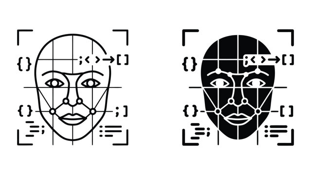 Face detection and code analysis icon for biometric programming with detection