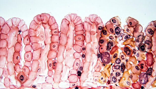 Intestinal mucosa macro texture, healthy to dysplastic transition, oncology 
